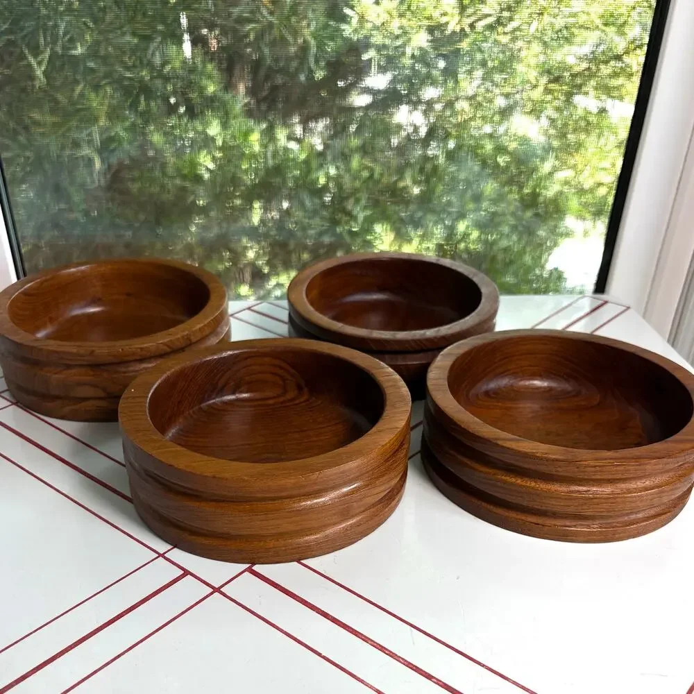 Set of 4 Vintage Thailand Teak Wood Bowls by Good Wood